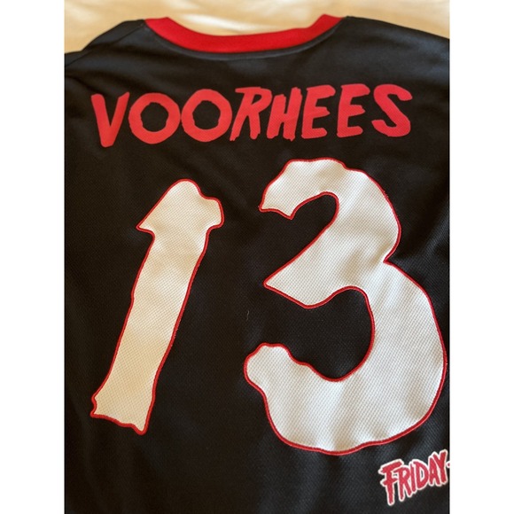 Friday The 13th Jason Voorhees Hockey Jersey Men's S/P Black Red Horror Patch - Picture 9 of 10